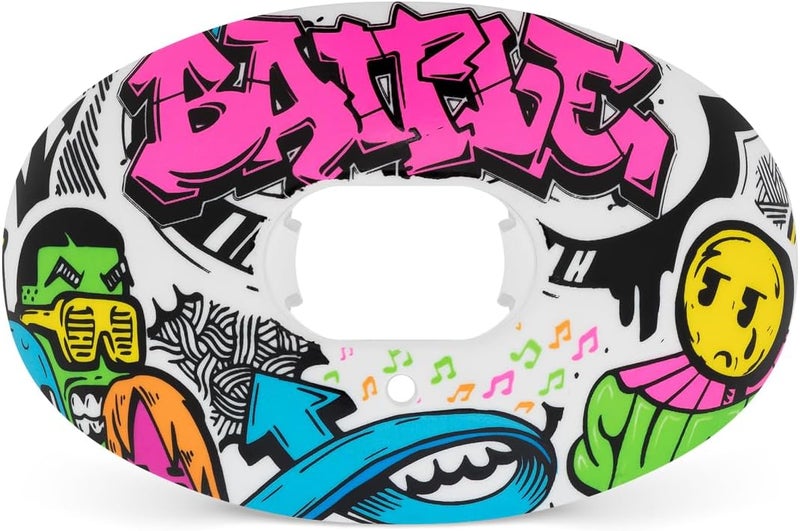 Battle Sports Oxygen Football Mouthguard - Football Mouth Guard with Strap, Superior Airflow & Better Performance, Maximum Breathability, Works with Braces - Graffiti/Colorful - Image 1